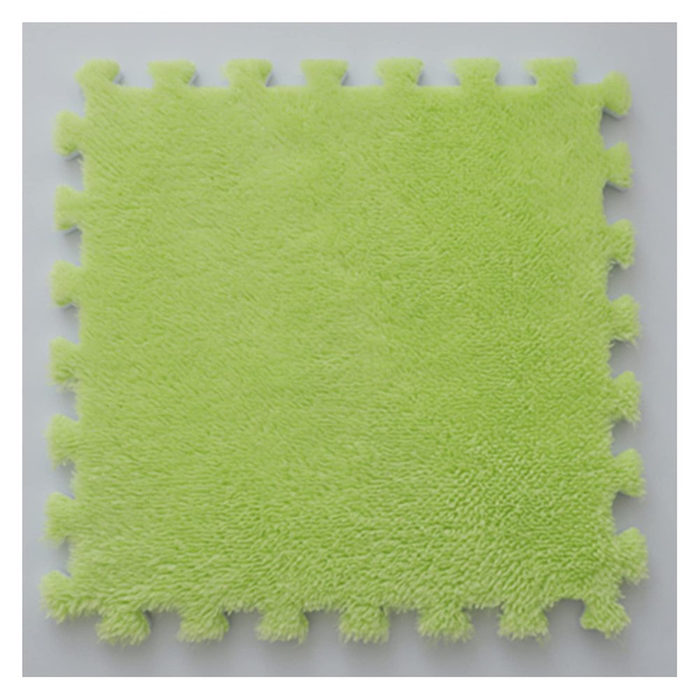 30 PCS Interlocking Foam Mats,Fluffy Carpet Tiles Plush Area Rug,12"X12" Interlocking Puzzle Floor Mat with Border,Soft Crawling Playmat Floor Tiles,Bedroom EVA Foam Mat,Light Green