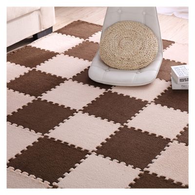 30 PCS Interlocking Foam Mats,Fluffy Carpet Tiles Plush Area Rug,12"X12" Interlocking Puzzle Floor Mat with Border,Soft Crawling Playmat Floor Tiles,Bedroom EVA Foam Mat,Coffee+Camel