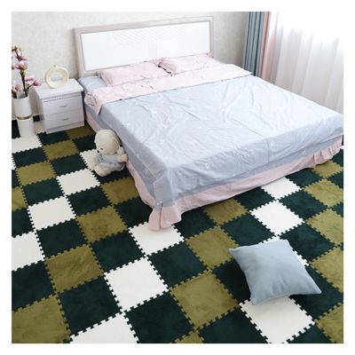 30 PCS Interlocking Foam Mats,Fluffy Carpet Tiles Plush Area Rug,12"X12" Interlocking Puzzle Floor Mat with Border,Soft Crawling Playmat Floor Tiles,Bedroom EVA Foam Mat,Dark+Green+White