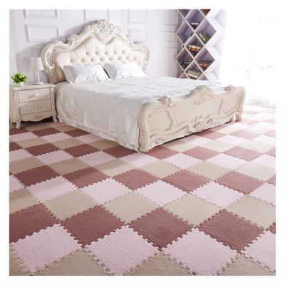 30 PCS Interlocking Foam Mats,Fluffy Carpet Tiles Plush Area Rug,12"X12" Interlocking Puzzle Floor Mat with Border,Soft Crawling Playmat Floor Tiles,Bedroom EVA Foam Mat,Light red+Pink+Camel