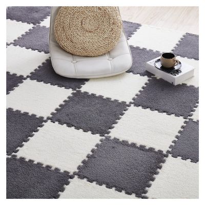 30 PCS Interlocking Foam Mats,Fluffy Carpet Tiles Plush Area Rug,12"X12" Interlocking Puzzle Floor Mat with Border,Soft Crawling Playmat Floor Tiles,Bedroom EVA Foam Mat,Grey+White