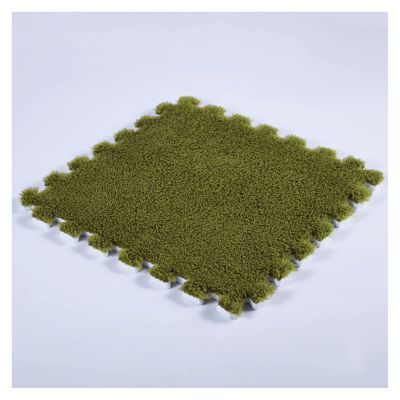 30 PCS Interlocking Foam Mats,Fluffy Carpet Tiles Plush Area Rug,12"X12" Interlocking Puzzle Floor Mat with Border,Soft Crawling Playmat Floor Tiles,Bedroom EVA Foam Mat,Green
