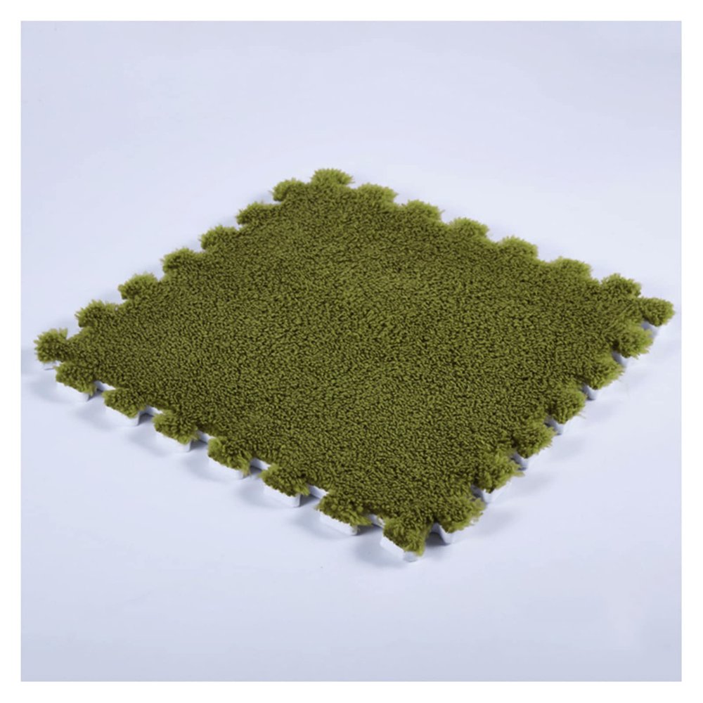 30 PCS Interlocking Foam Mats,Fluffy Carpet Tiles Plush Area Rug,12"X12" Interlocking Puzzle Floor Mat with Border,Soft Crawling Playmat Floor Tiles,Bedroom EVA Foam Mat,Green