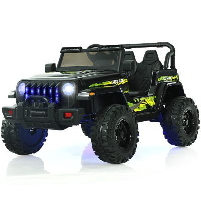 OLAKIDS Kids Ride on Truck, 12V Electric Vehicle with Remote Control, Battery Powered Toddler Car with Music, Horn, 3 Speeds, LED Lights, Bluetooth, USB, Radio (Dark Black)