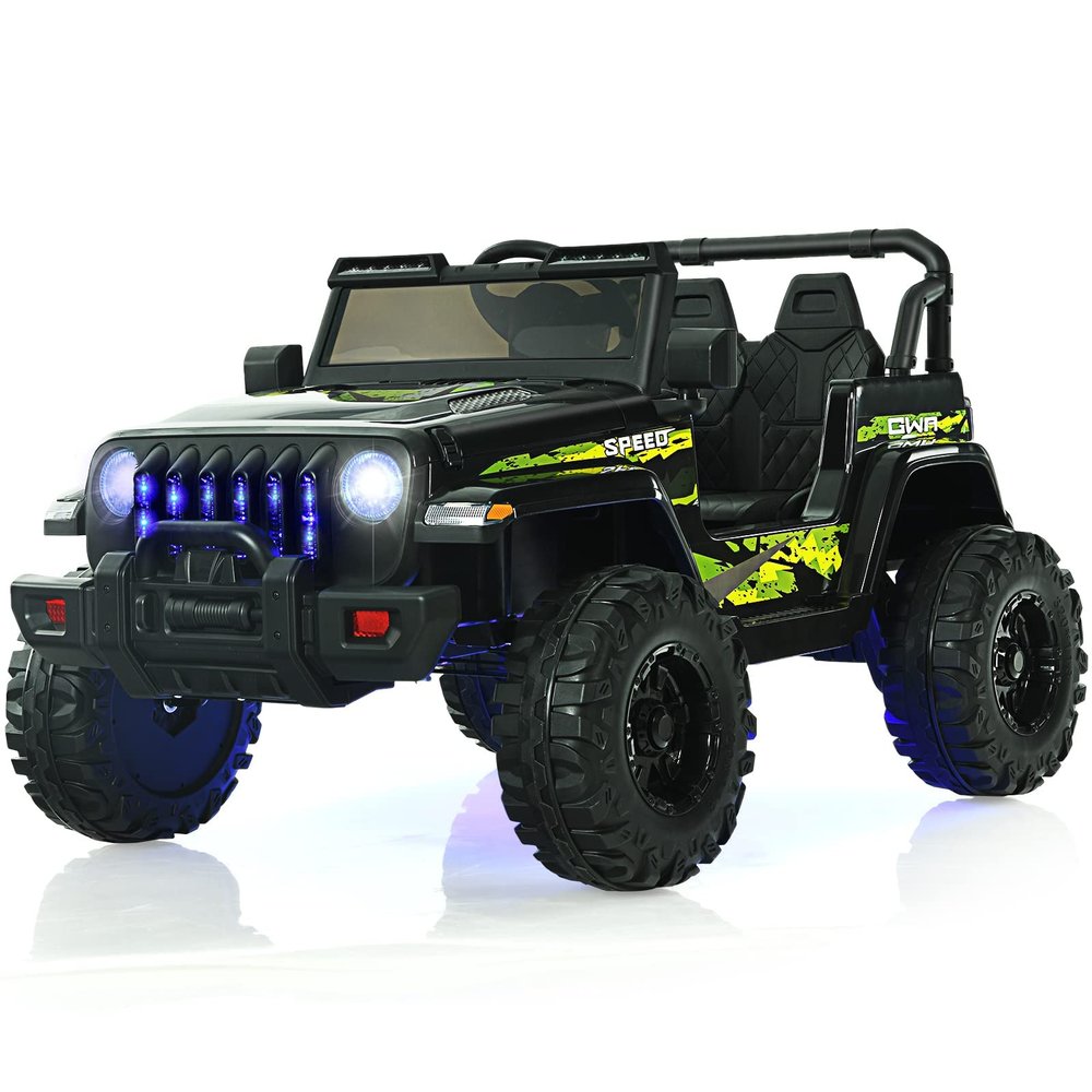 OLAKIDS Kids Ride on Truck, 12V Electric Vehicle with Remote Control, Battery Powered Toddler Car with Music, Horn, 3 Speeds, LED Lights, Bluetooth, USB, Radio (Dark Black)