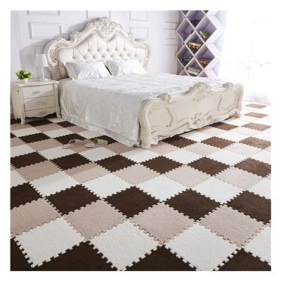 30 PCS Interlocking Foam Mats,Fluffy Carpet Tiles Plush Area Rug,12"X12" Interlocking Puzzle Floor Mat with Border,Soft Crawling Playmat Floor Tiles,Bedroom EVA Foam Mat,Coffee+Camel+White