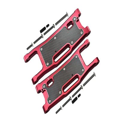 GPM Aluminium 6061-T6 Rear Lower Arms+Carbon Fibre Dust-Proof Protection Plate -28Pc Set for TRAXXAS 1/8 4Wd Sledge Monster Truck-95076-4 (Red)