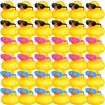 Chivao 36 Pcs Mini Rubber Ducks with 36 Sunglasses Rubber Ducks in Bulk Bathtub Duckies Toys for Kids Christmas Valentine Gifts Birthday Party Favors Cruise(Yellow,Multicolor Sunglasses)