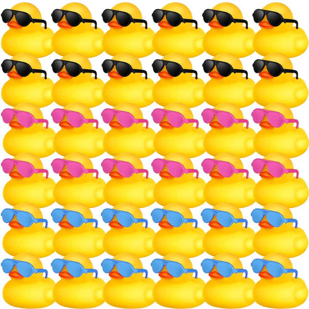 Chivao 36 Pcs Mini Rubber Ducks with 36 Sunglasses Rubber Ducks in Bulk Bathtub Duckies Toys for Kids Christmas Valentine Gifts Birthday Party Favors Cruise(Yellow,Multicolor Sunglasses)