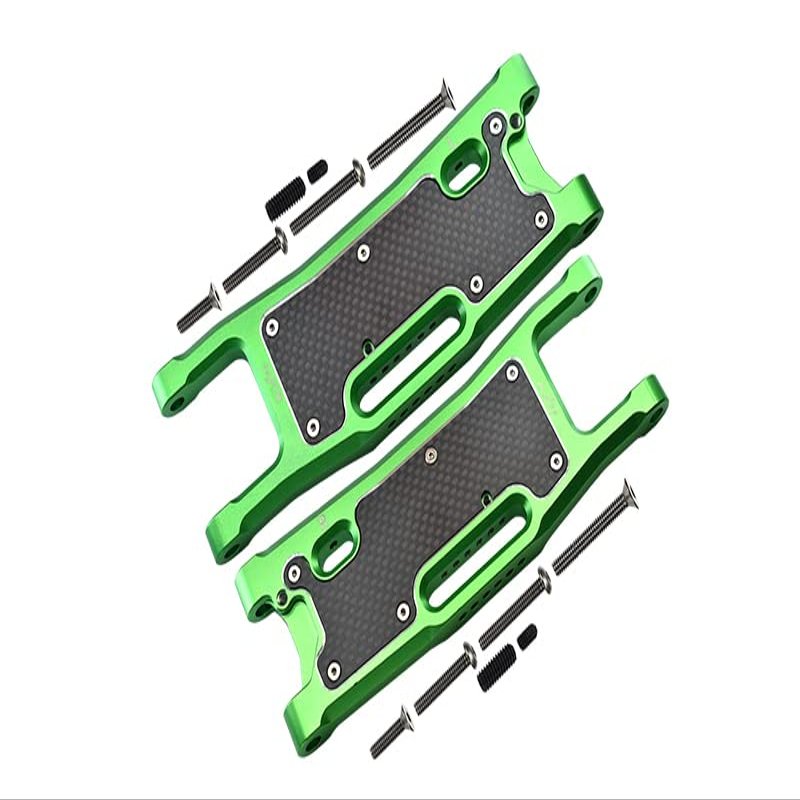 GPM Aluminium 6061-T6 Rear Lower Arms+Carbon Fibre Dust-Proof Protection Plate -28Pc Set for TRAXXAS 1/8 4Wd Sledge Monster Truck-95076-4 (Green)