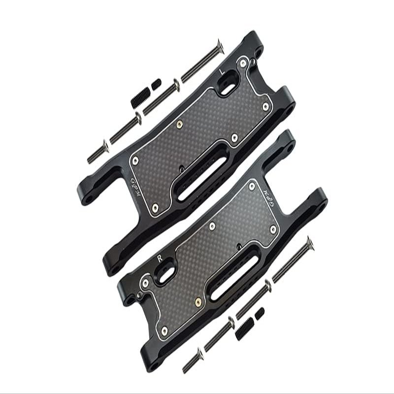 GPM Aluminium 6061-T6 Rear Lower Arms+Carbon Fibre Dust-Proof Protection Plate -28Pc Set for TRAXXAS 1/8 4Wd Sledge Monster Truck-95076-4 (Black)