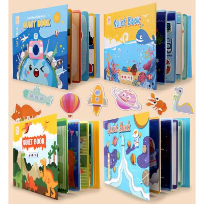 MIKNEKE 4 Pack DIY Quiet Book for Toddlers, Montessori Busy Book for Kids with Dinosaur, Sea, Travel, Space Preschool Learning Activities & Education Toys