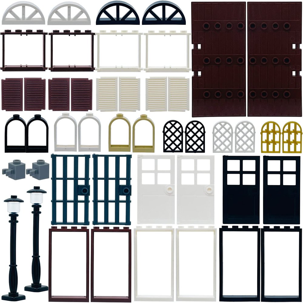 Building Bricks Kit Glasses Windows and Doors Set Accessories Compatible for Generic Classic Bricks for Kids Boys Grils Building Kits fits with Major Brands