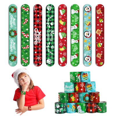 CCINEE 48Pcs Christmas Slap BraceletsXmas Slap Wristbands Assorted Pattern Snap Wristbands for Kids Christmas Party Favors Gift Bag Filler