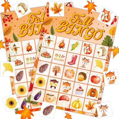 Joy Bang Fall Festival Games, Fall Bingo Cards for 24 Players Harvest Game Fall Crafts for Kids Adults Autumn Thanksgiving Party Favors Supplies Activities for Kids Family Classroom