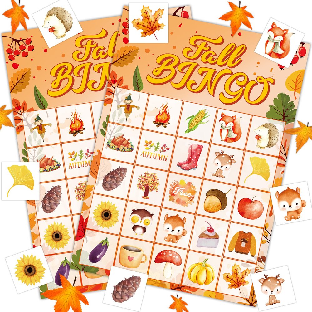 Joy Bang Fall Festival Games, Fall Bingo Cards for 24 Players Harvest Game Fall Crafts for Kids Adults Autumn Thanksgiving Party Favors Supplies Activities for Kids Family Classroom