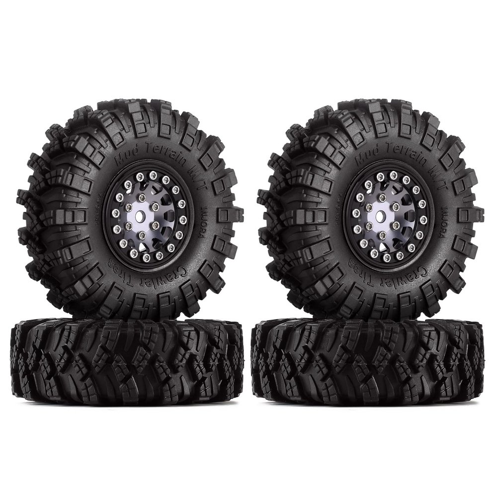 INJORA 1.0 Tires Crawler Mud Terrain Tires for SCX24 TRX4M A24 Axial 1/24 1/18 Crawler Upgrade Parts (Black&Grey)