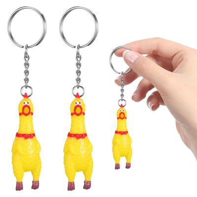 NUOBESTY 3 Pack Mini Squeeze Screaming Chicken Keychain - Funny Yellow Chicken Pendant Cute Novelty Keychain for Keys, Bags, Phones