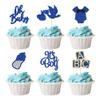 24Pcs Baby Shower Oh Baby Cupcake Toppers with Bow Onesie Bottle Boy Deep Blue Glitter Cake Picks Decorations for Baby Shower Gender Reveal It's a Boy Birthday Party Supplies view 1