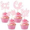 24Pcs Sweet Baby Girl Cupcake Toppers Moon Star Light Pink Glitter Baby Shower Cupcake Picks Decorations for Gender Reveal Baby Shower Kids Girls Birthday Party Supplies view 1