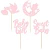 24Pcs Sweet Baby Girl Cupcake Toppers Moon Star Light Pink Glitter Baby Shower Cupcake Picks Decorations for Gender Reveal Baby Shower Kids Girls Birthday Party Supplies view 3