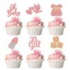 24Pcs Baby Shower Oh Baby Cupcake Toppers Rose Gold Glitter Bow Dress Bottle Swan It's a Girl Cake Picks Decorations for Baby Shower Gender Reveal Girls Birthday Party Supplies view 1