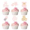 24Pcs Oh Baby Cupcake Toppers It's a Girl Cupcake Toppers with Bow Dress Bottle Swan Light Pink Glitter Babyshower Gender Reveal Cake Picks Decorations for Baby Shower Girl Birthday Party Supplies view 1