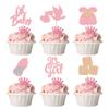 24Pcs Baby Shower Oh Baby Cupcake Toppers with Bow Dress Bottle Swan Pink Glitter It's a Girl Cake Picks Decorations for Baby Shower Gender Reveal Girls Birthday Party Supplies view 1