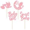 24Pcs Baby Girl Cupcake Toppers Pink Glitter Moon Star Sweet Baby Girl Cupcake Picks Decorations for Gender Reveal Baby Shower Kids Girls Birthday Party Supplies view 3