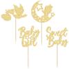 24Pcs Babyshower Girl Cupcake Toppers Glitter Moon Star Sweet Baby Gender Reveal Cupcake Picks Baby Shower Kids Girls Birthday Party Cake Decorations Supplies Gold view 3