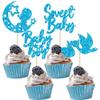 24Pcs Sweet Baby Boy Cupcake Toppers Blue Glitter Moon Star Baby Shower Cupcake Picks Decorations for Gender Reveal Baby Shower Kids Boys Birthday Party Supplies view 1