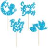 24Pcs Sweet Baby Boy Cupcake Toppers Blue Glitter Moon Star Baby Shower Cupcake Picks Decorations for Gender Reveal Baby Shower Kids Boys Birthday Party Supplies view 3