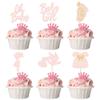24Pcs Oh Baby Cupcake Toppers Baby Girl Cupcake Toppers with Bow Dress Footprint Swan Light Pink Glitter Babyshower Gender Reveal Cake Picks Decorations for Baby Shower Its a Girl Birthday Party view 1