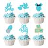 24Pcs Oh Baby Cupcake Toppers Blue Glitter It's a Boy Cupake Toppers with Swan Onesie Bottle Baby Shower Gender Reveal Cupcake Picks Decorations for Kids Boys Birthday Party Cake Decorations Supplies view 1