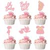 24Pcs Baby Shower Oh Baby Cupcake Toppers with Bow Dress Footprint Swan Pink Glitter Baby Girl Cake Picks Decorations for Baby Shower Gender Reveal Its a Girl Birthday Party Supplies view 1