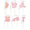 24Pcs Baby Shower Oh Baby Cupcake Toppers with Bow Dress Footprint Swan Pink Glitter Baby Girl Cake Picks Decorations for Baby Shower Gender Reveal Its a Girl Birthday Party Supplies view 2