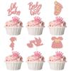 24Pcs Baby Shower Oh Baby Cupcake Toppers Rose Gold Glitter Bow Dress Footprint Swan Baby Girl Cake Picks Decorations for Baby Shower Gender Reveal Girls Birthday Party Supplies view 1