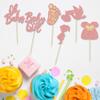 24Pcs Baby Shower Oh Baby Cupcake Toppers Rose Gold Glitter Bow Dress Footprint Swan Baby Girl Cake Picks Decorations for Baby Shower Gender Reveal Girls Birthday Party Supplies view 3
