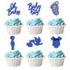24Pcs Baby Shower Oh Baby Cupcake Toppers with Onesie Swan Baby Boy Footprint Deep Blue Glitter Cake Picks Decorations for Baby Shower Gender Reveal It's a Boy Birthday Party Supplies view 1