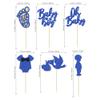 24Pcs Baby Shower Oh Baby Cupcake Toppers with Onesie Swan Baby Boy Footprint Deep Blue Glitter Cake Picks Decorations for Baby Shower Gender Reveal It's a Boy Birthday Party Supplies view 2