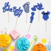 24Pcs Baby Shower Oh Baby Cupcake Toppers with Onesie Swan Baby Boy Footprint Deep Blue Glitter Cake Picks Decorations for Baby Shower Gender Reveal It's a Boy Birthday Party Supplies view 3