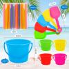 Sand Buckets and Shovels Set for Kids - Plastic Bucket Beach Pail with 100 Straws for Summer Holiday Party Favors(10 Sets) view 2