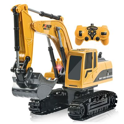 ID Gerilla Remote Control Excavator, RC Construction Toy - Metal Shovel Digger Vehicles with Lights Sounds and 680 Rotation Digging Sand, Christmas Birthday Gift for Aged 3 4 5 6-10 + Year Old