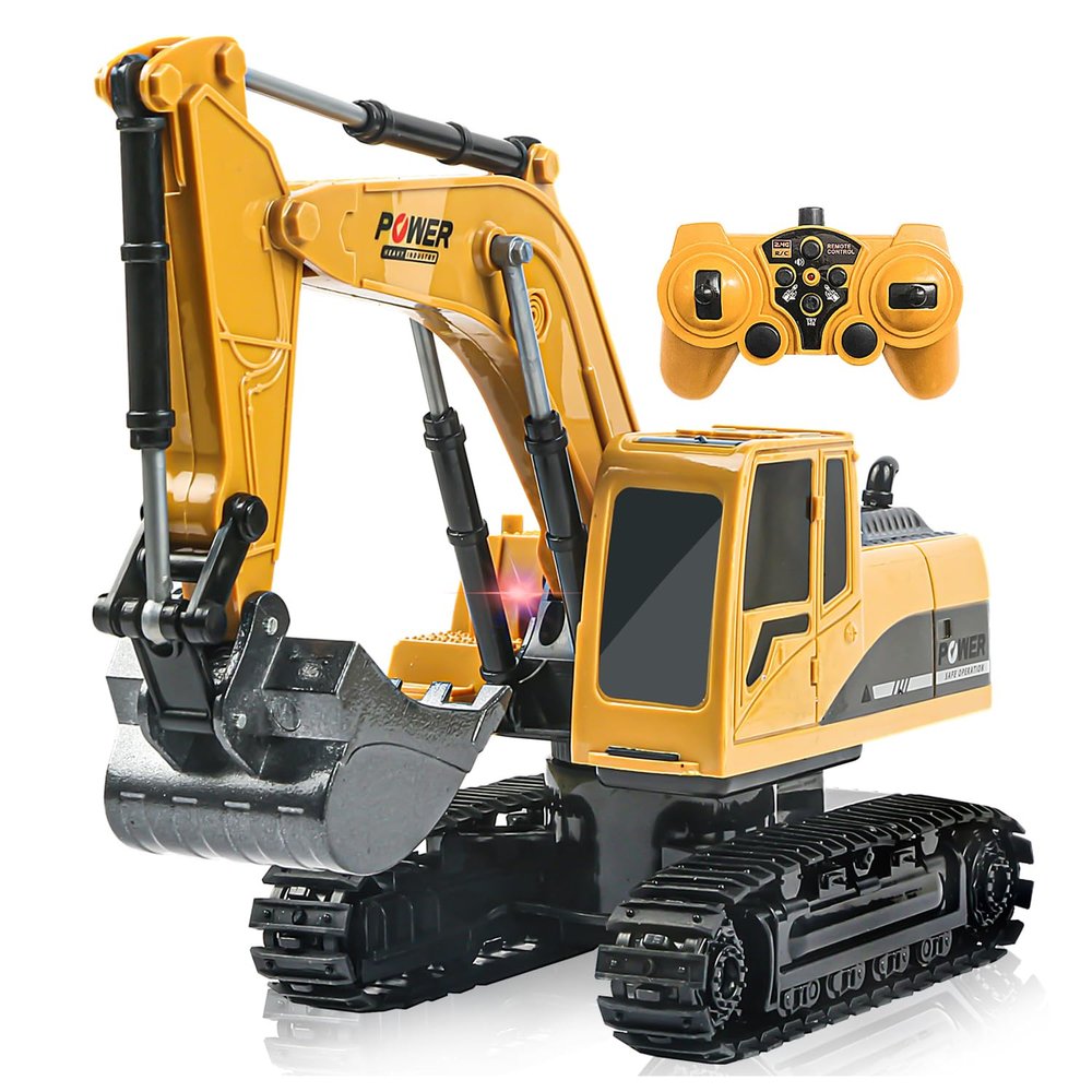 ID Gerilla Remote Control Excavator, RC Construction Toy - Metal Shovel Digger Vehicles with Lights Sounds and 680 Rotation Digging Sand, Christmas Birthday Gift for Aged 3 4 5 6-10 + Year Old