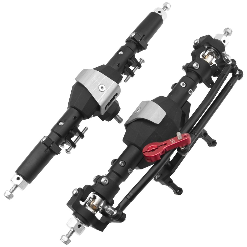 ShareGoo Aluminum Front & Rear Portal Axle Assembly Set Upgrades Part Compatible with Axial SCX10 II 90046 90047 1/10 RC Crawler Car (Black)
