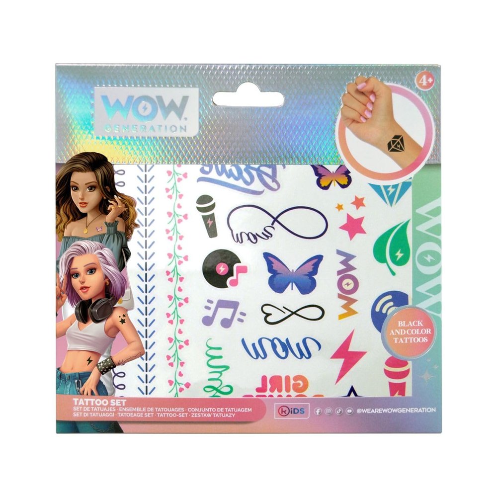 Kids Euroswan Tattoos Set + 50 Colour Y B/N CDU 24 U Wow Generation, Multi-Colour (WOW00016)