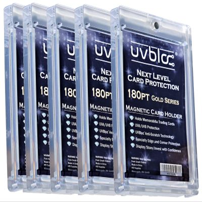 UVBLOC One Touch Card Holder 180pt (5 Pack) Magnetic Baseball Jersey Patch Protectors Sleeves Cases for Trading Sports Cards