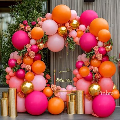 Pink Orange Balloon Garland Double Stuffed Hot Pink Orange Gold Metallic Pastel Balloon Arch Kit for Birthday Baby Bridal Shower Wedding Valentine Mother's Day Party Decorations