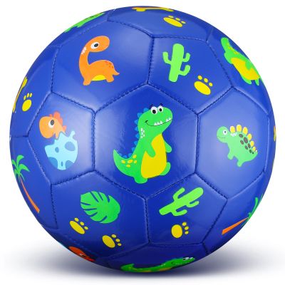 HyDren Kids Size 3 Soccer Ball with Pump Official Cute Cartoon Toddler Soccer Durable Outdoor Indoor Sports Football Game Charity Gift for Kids Boys Girls 4 to 6(Blue Dinosaur)