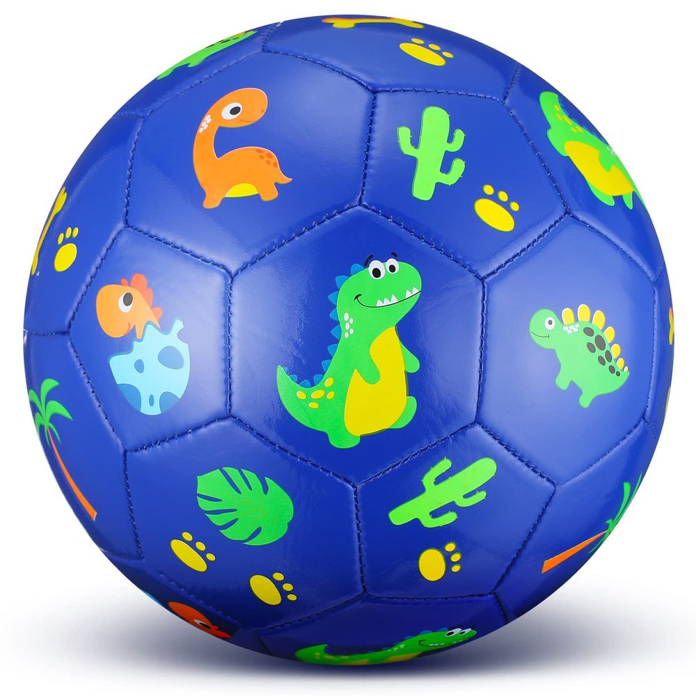 HyDren Kids Size 3 Soccer Ball with Pump Official Cute Cartoon Toddler Soccer Durable Outdoor Indoor Sports Football Game Charity Gift for Kids Boys Girls 4 to 6(Blue Dinosaur)